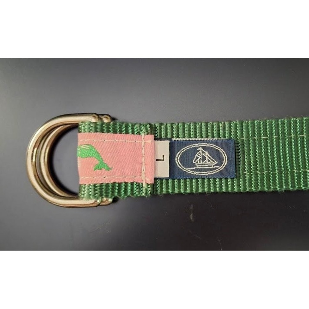 Leather Man Essex CT Green Pink Whale D-Ring Webbing Belt Womens Large Preppy - Picture 2 of 5